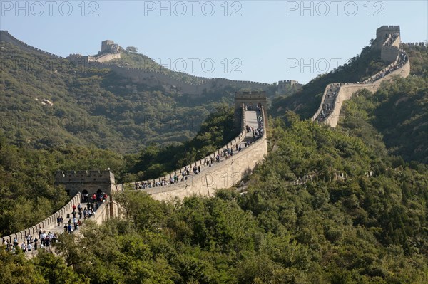 Great Wall of China in hilly landscape