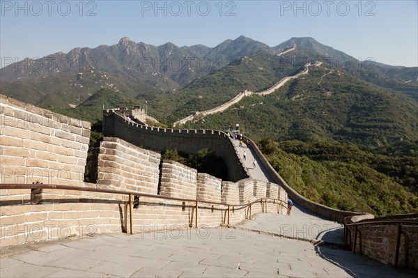 Great Wall of China in hilly landscape