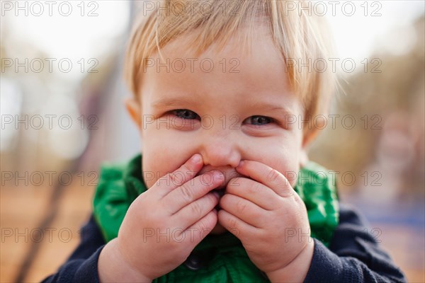Close up of boy making face