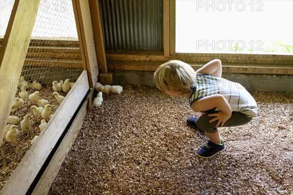 Young boy bending down