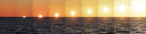 Sequence of Sun coming up above sea