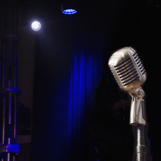 Old fashioned microphone on empty stage