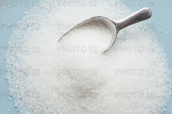 Studio shot of heap of sugar and scoop