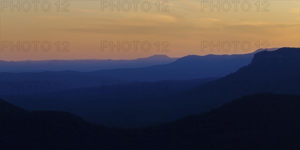 Landscape with Jamison Valley and mountains in Blue Mountains National Park