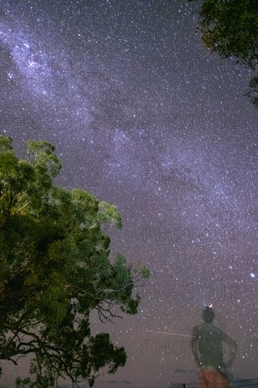 Silhouette of man looking at Milky May on night sky