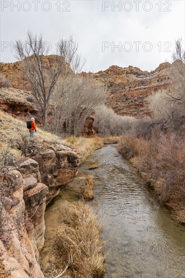 Woman hiking along Escalante River in Grand Staircase-Escalante National Monument