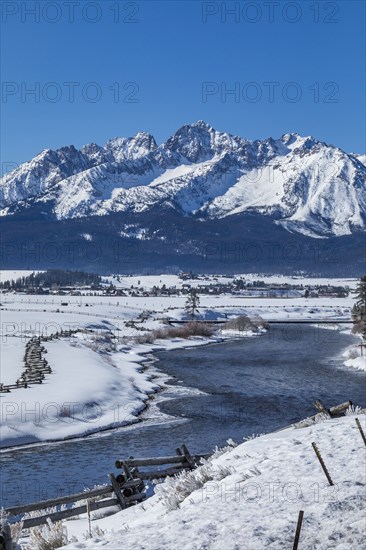 Salmon River and Sawtooth Mountains in winter