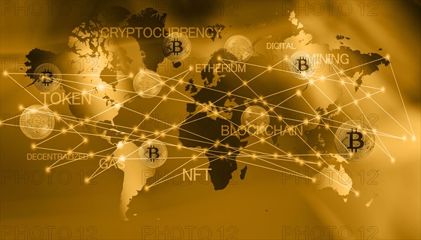 World map with bitcoins