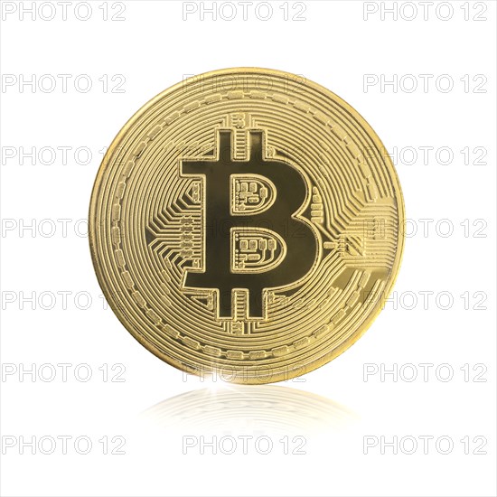 Golden bitcoin wit circuit board pattern