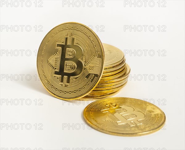 Studio shot of golden bitcoins