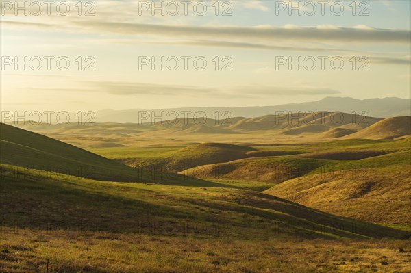 Hilly landscape at sunset