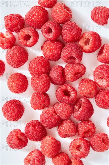 Overhead view of raspberries