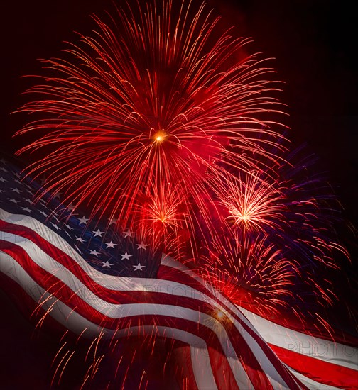 American flag and fireworks