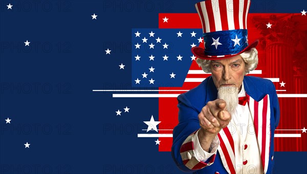 Uncle Sam against American flag