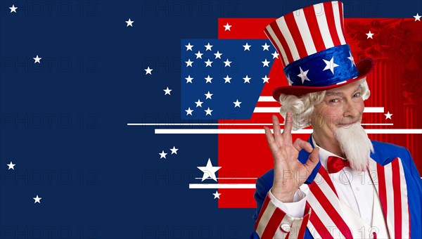 Uncle Sam against American flag