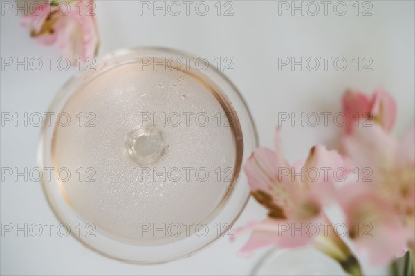 Sparkling rose wine in glass