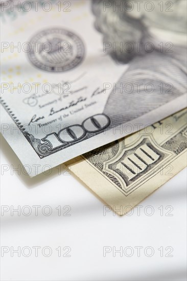 Close-up of one hundred dollar notes