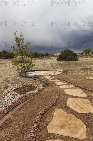 Usa, New Mexico, Santa Fe, Home renovation in desert garden