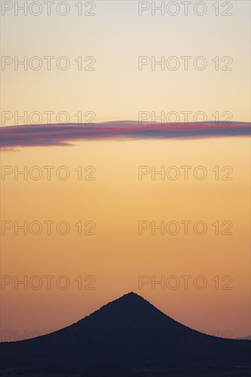 Usa, New Mexico, Santa Fe, El Dorado, Sunset sky over landscape with hills