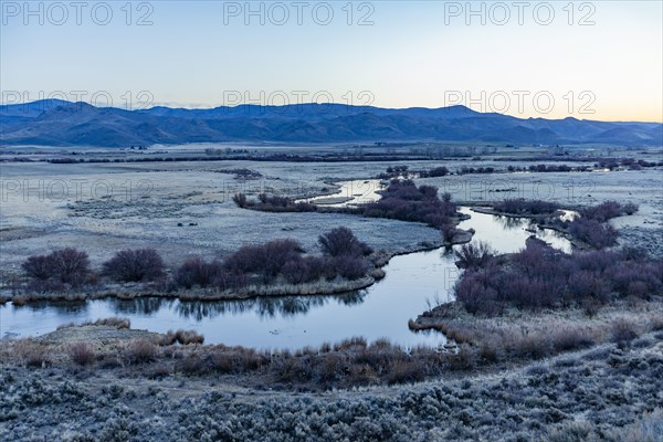 Usa, Idaho, Sun Valley, Landscape with creek at  Silver Creek Preserve at down