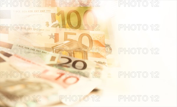 Studio shot of assorted Euro bills fanned out
