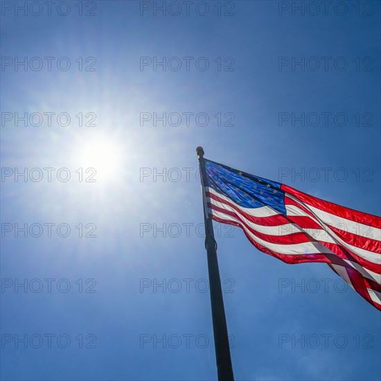 Low angle view of American flag