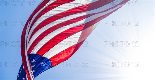 Low angle view of American flag