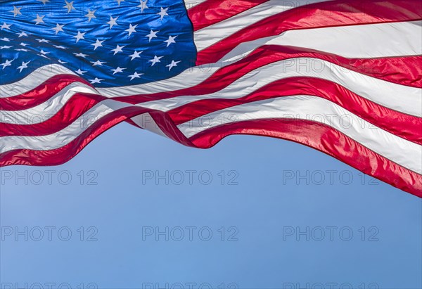 Low angle view of American flag