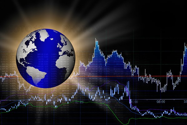 Globe and financial graphs