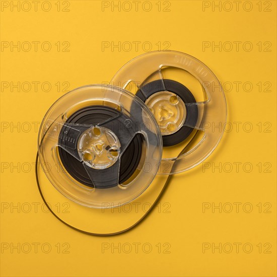 Overhead view of retro recording tape reels