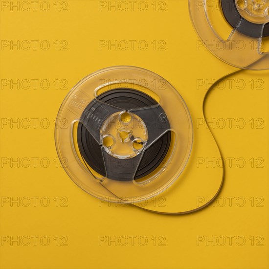 Overhead view of retro recording tape reels