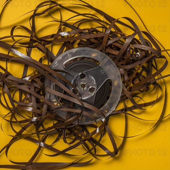 Overhead view of retro recording tape reel