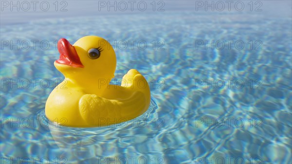 Rubber duck floating on calm water surface