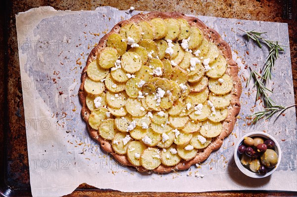 Overhead view of homemade potato galette