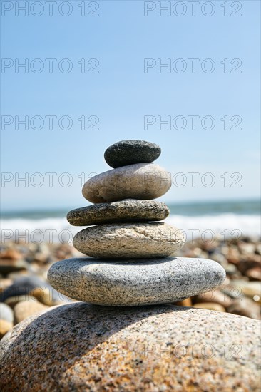 Stacks pf pebbles on beach