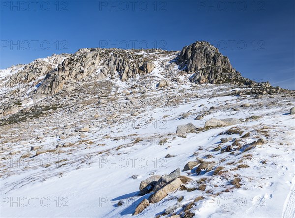 Snowy mountain landscape and blue sky