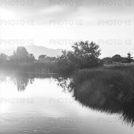 Sunrise reflected in spring creek near Sun Valley