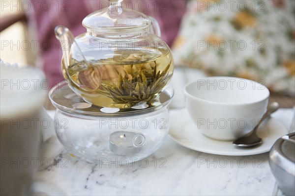 Close up of tea steeping in teapot