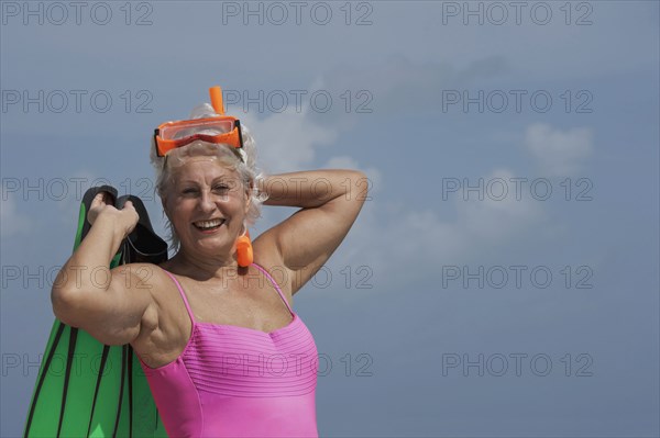 Caucasian woman wearing bathing suit