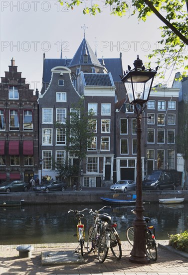 Bicycles parked at Amsterdam canal