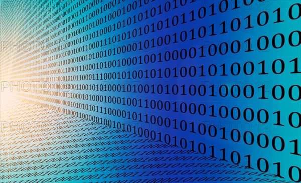 Close up of binary code moving towards light