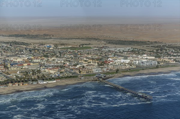 Aerial view of Swakopmund cityscape and beach