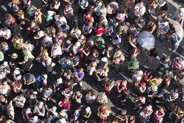 High angle view of crowd on commons