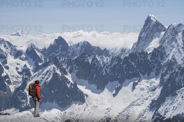 Caucasian skier on mountaintop