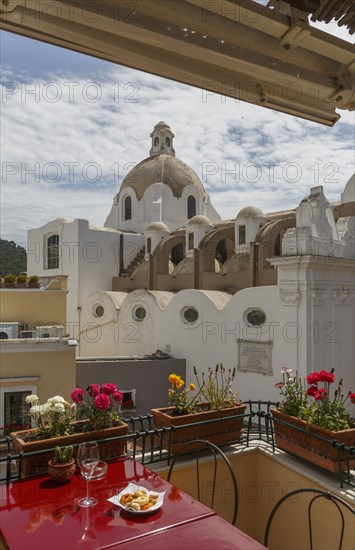 Restaurant balcony over Capri cityscape