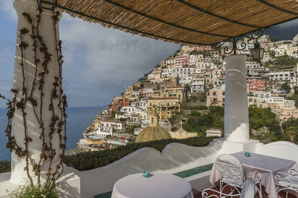 Gazebo overlooking Positano cityscape