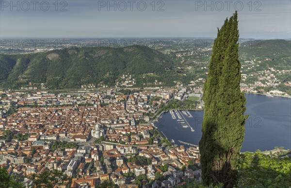 Aerial view of Lake Como and Como cityscape