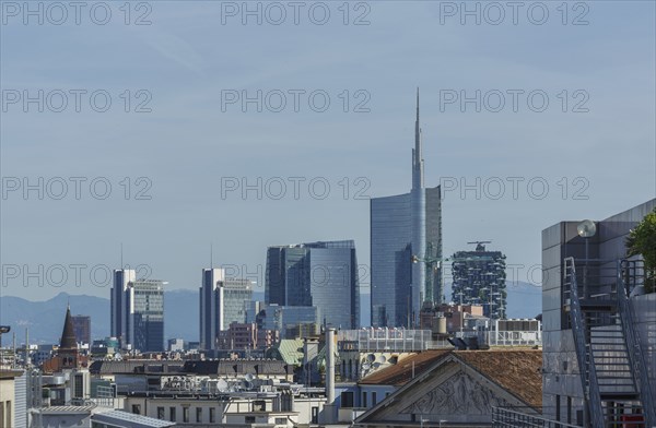 Milan cityscape under blue sky