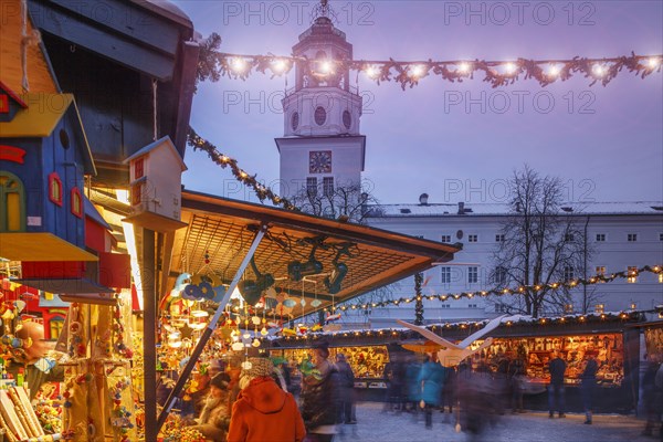 Outdoor Christmas market illuminated at night