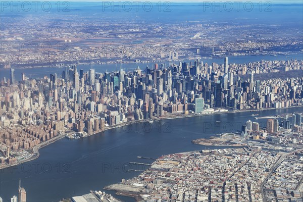 Aerial view of river and city